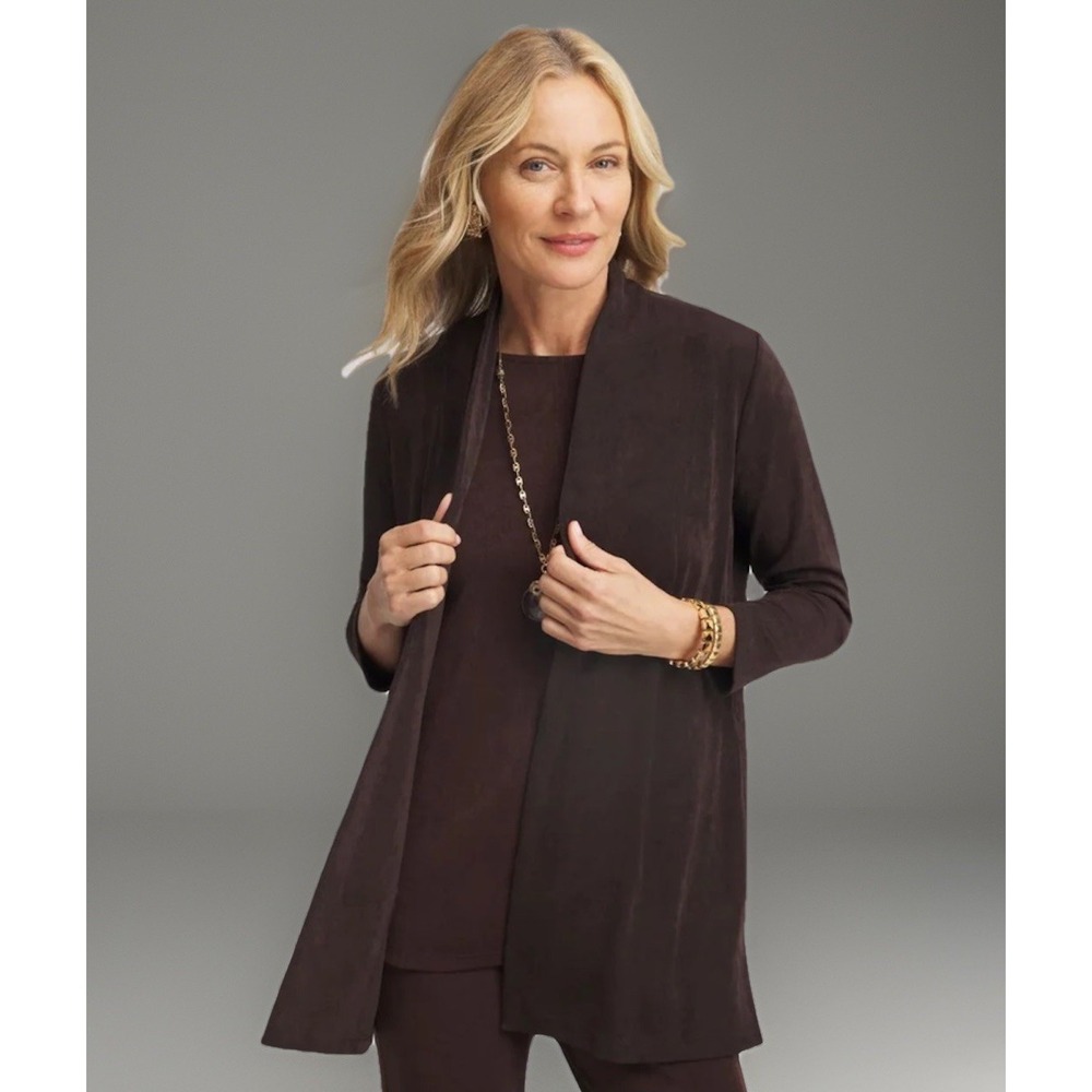 NWT Women's Chico's Travelers Classic Long Knit Sweater / Jacket Brown Size 1